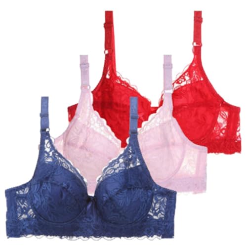 Sujetadores delgados para mujer, brasier sin relleno, brasier push up, cómodo brasier con aros con correas ajustables, ropa interior, encaje floral, lencería transpirable, cobertura completa, corpiño
