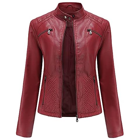 Chaqueta de cuero sintético JMKEY para mujer con capucha y ribete de piel artificial, Estilo1, M Cover