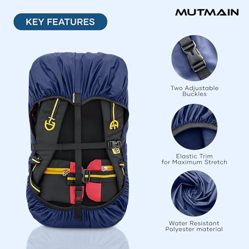 Image of MUTMAIN Waterproof 80L to 100L Rain Cover for Rucksack Backpack Bag, Suitable Bags Cover for Hiking, Camping & Trekking XXL Bag, Two Side Adjustable Buckle and Elastic Protect from Rain (Navy Blue)