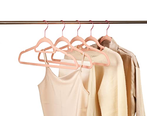 Synhozz Premium Blush Pink Velvet Hangers With Tie Bar Rose Gold Hook, Non Slip Clothes Hangers,Heavy Duty Coat Suit Hangers, Felt Hangers, Slimline Hanger Closet Organizer Standard（Pack Of 50） #TOP3