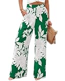 BTFBM Womens Pants 2026 Pockets Boho Printed Elastic Waist Wide Leg Palazzo Pants for Women Work Beach Vacation Clothes(Floral Green Apricot, X-Large)