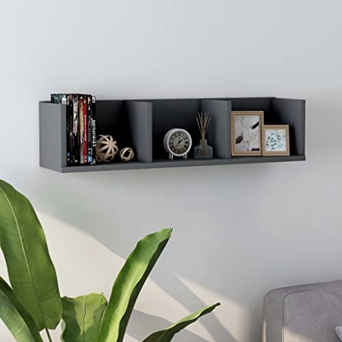Estantería de pared gris de 75 cm con 3 compartimentos de madera para almacenamiento 2