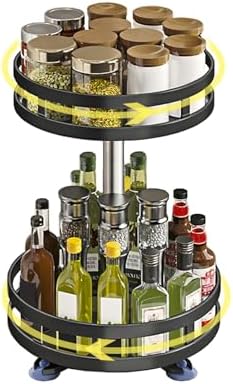Lazy Susans Organizer 2 Tier Metal Steel, Lazy Susan Spice Rack, Rotating Spice Racks for Pantry Cabinet Cupboard Table, 10.23 inch, Black