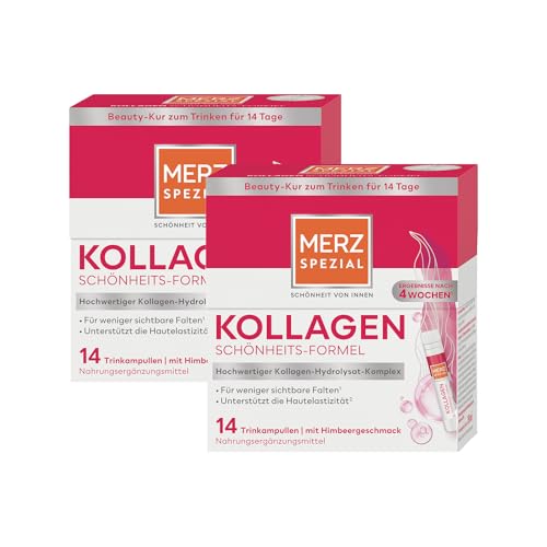 Merz Spezial Kollagen Schönheits-Formel Trinkampullen - Hochwertige Beauty Ampullen mit Kollagen-Hydrolysat-Komplex, Biotin, Niacin, Zink, Vitamin C & E - 2 x (14 x 25 ml)