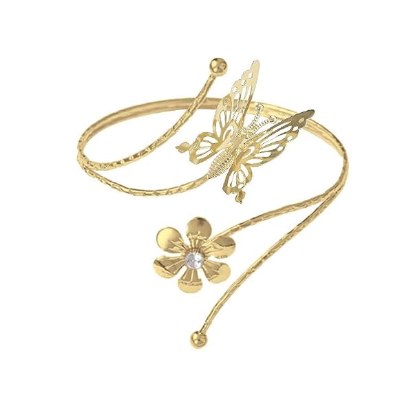 COLORFUL BLING 3PCS Upper Arm Bracelet Gold Silver Chunky Cuff Bracelets Flower Butterfly Armband Set for Women Irregular Minimalist Open Wide Coil Band Bangle Boho Jewelry﻿-Set 1 by COLORFUL BLING - Used condition - Image 3