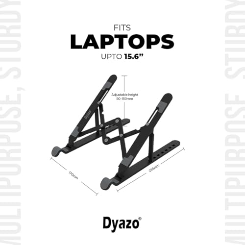 Image of Dyazo ABS Plastic Laptop Stand Height & Angle Adjustable | Foldable | Portable | Laptops Raiser Compatible for MacBook, Lenovo, HP, Dell & Other notebooks Upto 15.6 inch (Black)