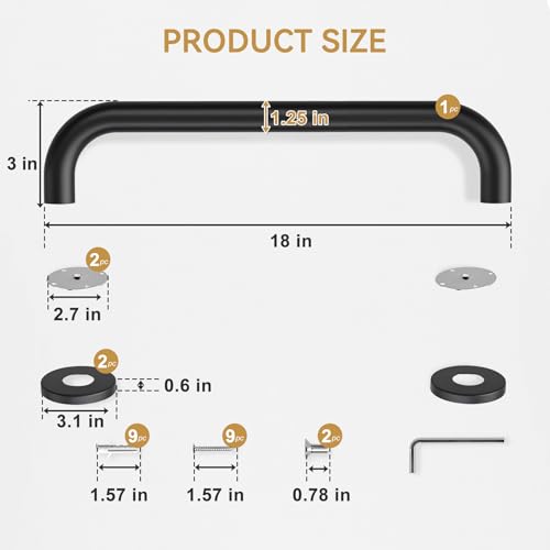 Image of AmazerBath Grab Bars for Shower 18 Inches, Shower Grab Bars for Senior Anti Slip, Safety Grab Bars for Bathtubs and Showers Stainless Steel, Thickened Bar Holds 500LBS, 18 inch Lx1.25 D, Black