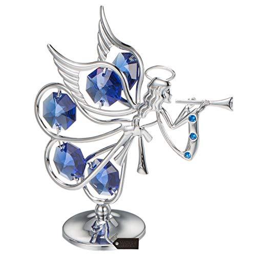 Matashi Guardian Angel Figurine Crystal Studded Ornament (Flying Angel, Chrome/Silver) #TOP2