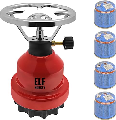 Campingkocher E190 | Set Metall-Gaskocher & Stechgas Kartusche | Gasherd Kochfeld 1-flammig...