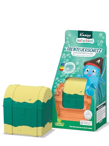 Kneipp naturkind Badeüberraschung Abenteuerschatz - Sprudelnde Badekugel für Kinder mit Überraschung - Badespass Badeüberraschung Schatzkiste mit Knetseife zum Spielen und Reinigen - 1 Stück