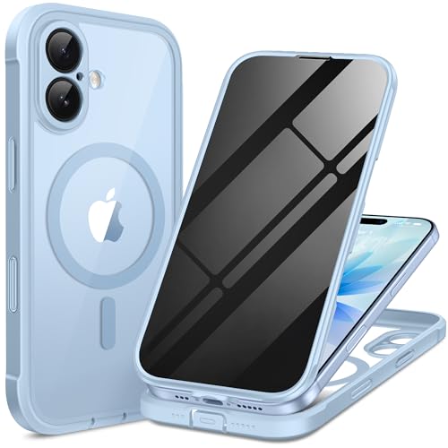 BERFY for iPhone 17 Case, Fit for Magsafe | Built-in Privacy Screen Protector, Camera Protection, Shockproof Full Body Clear Magnetic Phone Case 6.3", Light Blue