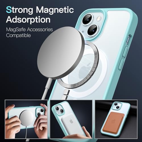 Image of JETech Magnetic Cover Case for iPhone 15 6.1-Inch Compatible with MagSafe, Translucent Matte Back Slim Shockproof Phone Cover (Bright Blue)