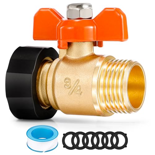 Brass Garden Hose Shut Off Valve, Full Flow 3/4” Ball Valve Adapter Coupling, Heavy Duty 1-Way No Restricted-Flow Water Shut-Off Valve, Outdoor Lawn Faucet Hose-end Connector Flow Control Valve