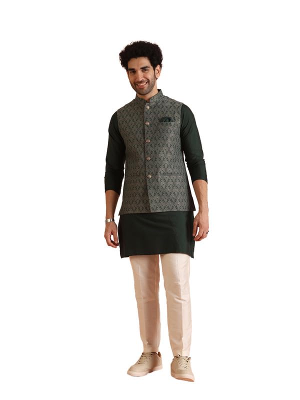 kisah Silk Blend Kurta Jacket Trouser Set for Men | Nehru Jacket Waistcoat Kurta Set with Trousers | Mens Ethnic Collections-KA-0974-5427-T301-picture-23