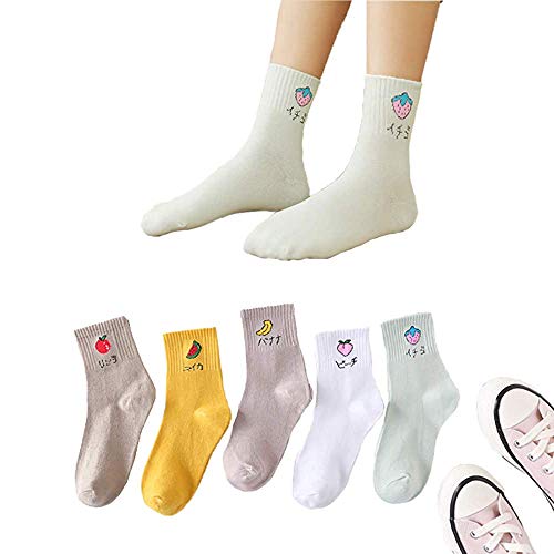 Women's Socks, 5pair Fruit Socks Cute Japanese Fashion Casual Socks Novelty Crew Socks Cute Fun Socks