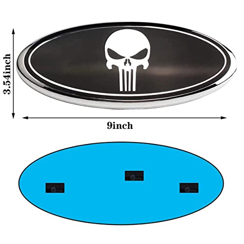Image of Front Grille Rear Tailgate Skull Emblem - 9 inch Oval Badge Name Plate Fit for 2004-2014 F150, 2005-2007 F250 F350, 11-16 Explorer, 11-14 Edge, 06-11 Range, 07-14 Expedition(Black)