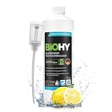 BiOHY Detergente per vetri per aspirapolvere per finestre (Bottiglia da 1l) + Distributore | adatto a tutti gli acidi per finestre | brillante brillantezza su le superfici (Fenstersauger)