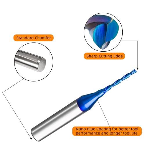 Image of 5PCS Down Cut Solid Carbide Spiral Plunge Router Bits 1 /4 inch Shank 1 /16 inch Cutting Diameter 2 inch OVL. Spiral Carbide Bit with Nano Blue Coating CNC Router Bits for Woodwork
