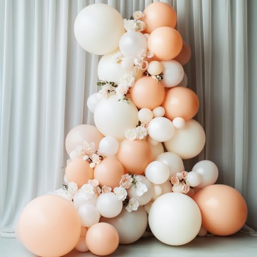 Image of RUBFAC 129pcs Nude Balloons Different Sizes 18 12 10 5 Inch, Boho Beige Apricot Balloon Garland Arch Kit for Party Decoration Gender Reveal Graduation Wedding Anniversary Baby Shower Party Supplies