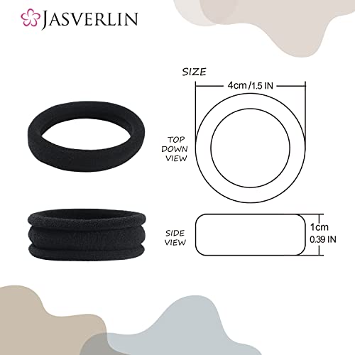 Jasverlin 100 Pcs Seamless Cotton Black Hair Ties, Thick Hair Elastic Bands Soft No Damage Ponytail Holders For Women Girl 1.5 Inch (Black) #TOP1
