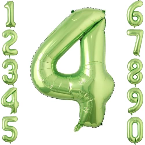 Light Green Number 4 Balloon 40 Inch, Shiny Metallic Foil Party Supplies