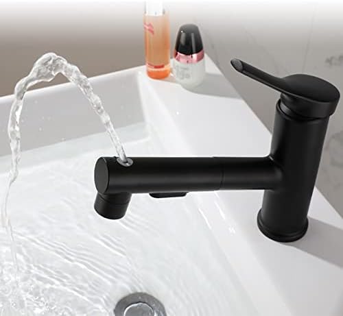 Robinetterie de salle de bain de lavabo monobloc noir avec douchette extensible