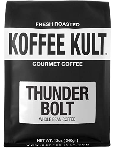 Koffee Kult Thunder Bolt Dark Roast Coffee Beans, Whole Bean, Fresh Roasted, 100% Arabica Robust Blend Of Colombian And Brazil Whole Beans 12Oz #TOP1