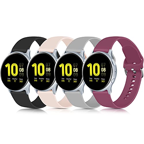 4 Pack Bands for Samsung Galaxy Watch Active 2 40mm 44mm & Galaxy Watch Active & Galaxy Watch 3 41mm & Galaxy Watch 42mm, 20mm Soft Silicone Bands Replacement for Galaxy Watch Active 2 / Active