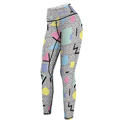 Doinbee High Waisted Retro 80S Or 90S Yoga Pants Fashion Black And White Geometric Leggings Tummy Control Full Length Workout Sports Running Mint Green Yellow Pink Blue Capri Pants, M #TOP8