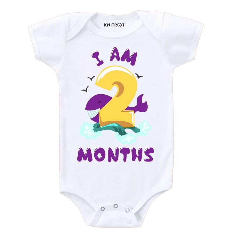 Image of KNITROOT Monthly Birthday Special Unisex Baby Romper Half Sleeve White Color