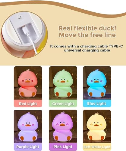 Image of TOYTONIC Silicone Duck Night Light for Kids - Rechargeable Touch Led Lamp | Color Changing, Soft Bedside Light | Cute Night Lamp for Bedroom, Babies, Gift, Nursery & Room Decor