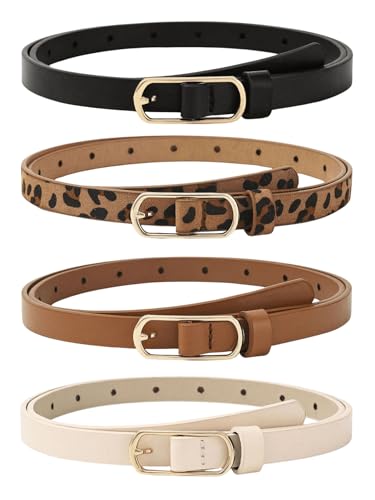 COZYEASE Women's 4 Piece Leopard Print Leather Waist Belt Metal Buckle Casual Jeans Dress Belt