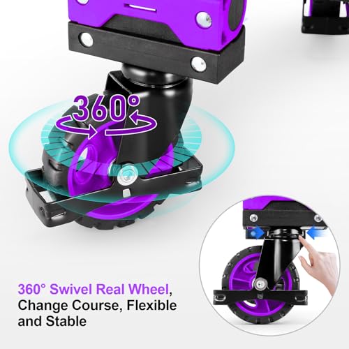 Image of 2 in 1 Folding Hand Truck, 330lbs Aluminum Portable Dolly Cart, Purple | Converts to 2 & 4 Wheel Platform Truck, 5 inch Solid Rubber Wheels, 3-Level Retractable Handle for Moving, Travel, Office