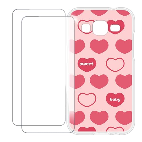 UOGNADGD Compatible with Samsung Galaxy Core Prime Case Colorful Custom Cover with 2 Pack Tempered Glass Screen Protectors - Shockproof Scratch-Resistant (Pink Heart)