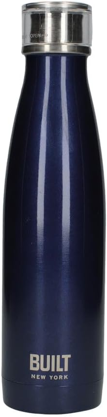 BUILT Perfect Seal Insulated Stainless Steel Water Bottle/Thermal Flask with Leakproof Cap, 480 ml (17 fl oz) - Midnight Blue