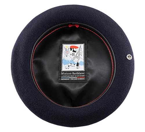 Maison Berblanc - Authentique béret Basque, Laine Merinos imperméable, Homme ou Femme Le Chic - Taille 56 cm - Bleu-Marine Cover