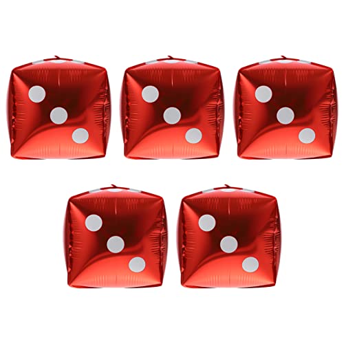 5pcs Cube Dice Balloons Large Jumbo Inflatable Dice Aluminum Foil Balloons for Theme Party Decorations Indoor Outdoor Broad Game Favors Red