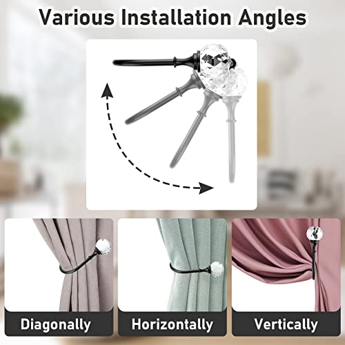 Sumnacon 2 Pcs Metal Curtain Holdbacks With Clear Crystal Ball - Decorative Wall Mounted Drapery Tiebacks With Screws, Heavy Duty Window Treatment Holdbacks For Home Decor, Black #TOP5