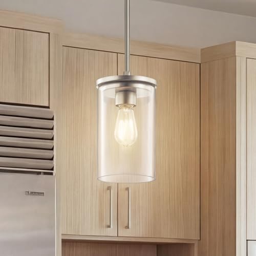 Kichler Crosby Mini Pendant Light Fixture, 1-Light Kitchen Island Pendant with Clear Glass in Brushed Nickel for Kitchen Island or Sink (10.75" x 6"), 43996NI by Kichler - Image 2