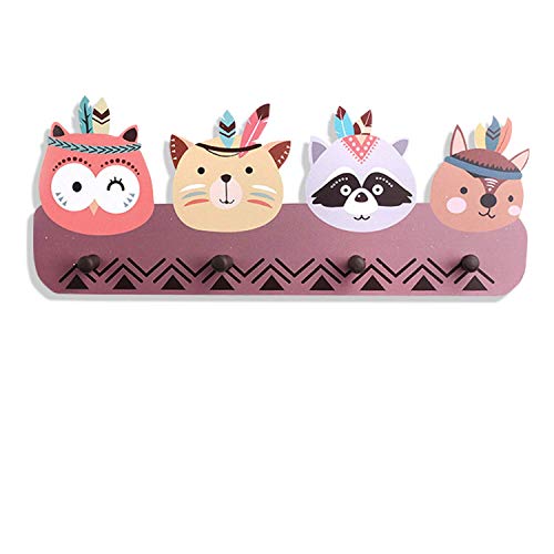 Nacnic Perchero Infantil de Madera en Estilo nordico con 4 Ganchos Redondos, Seguros para los niños. Tema simpaticas caritas de Animales. Colgador Funcional para Decorar la habitacion de los n