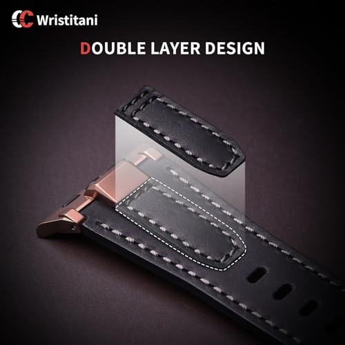 Image of Wristitani Leather Bands Compatible with Apple Watch Band 49mm 46mm 45mm 44mm for Men, Metal Connector & Genuine Leather Straps for iWatch Ultra3 /2 /1 SE3 /2 /1 Series 11 10 9 8 7 6 5 4 [NO Watch and Case]