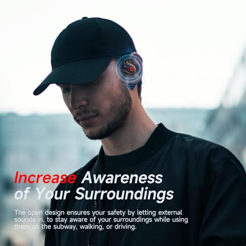 Open Ear Bluetooth Headphones Stereo Sound Clear Call Air-Conduction Wireless Charging Case LED Digital Display Ear Hook Wireless Earbuds with Microphone Waterproof Earphones for Sport Workout Running — view 3