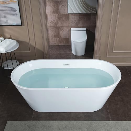 WOODBRIDGE 67' Acrylic Freestanding Bathtub Contemporary Soaking White Tub with Chrome Overflow and Drain