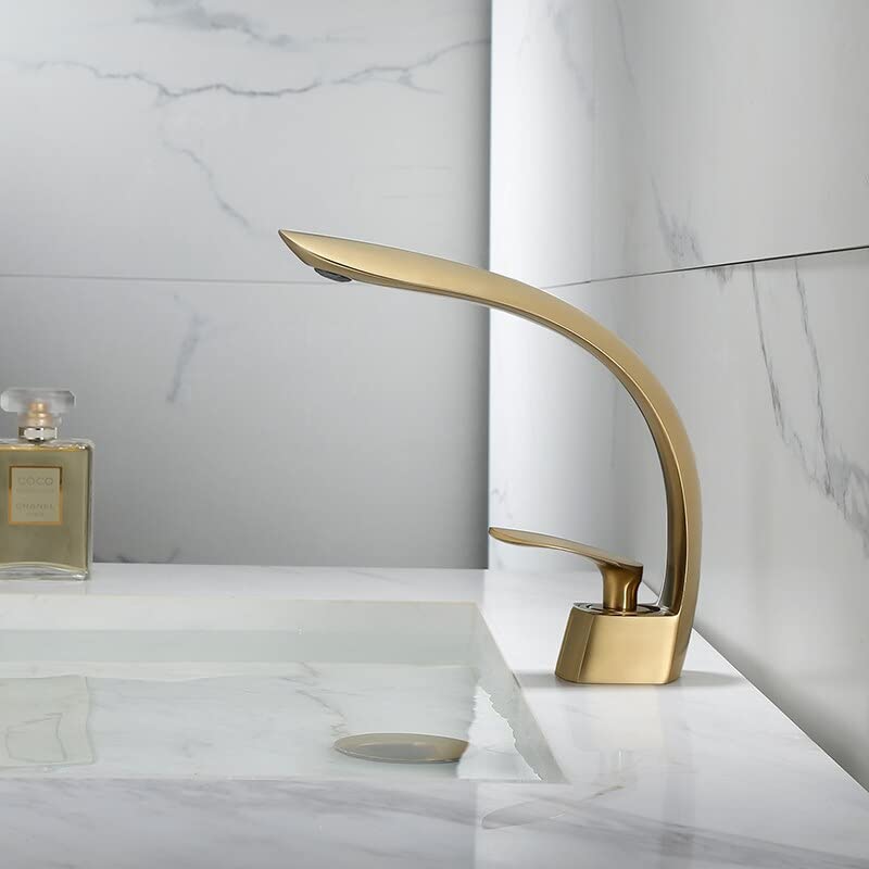 Robinet de lavabo brossé or en laiton haut de gamme pour salle de bain chic