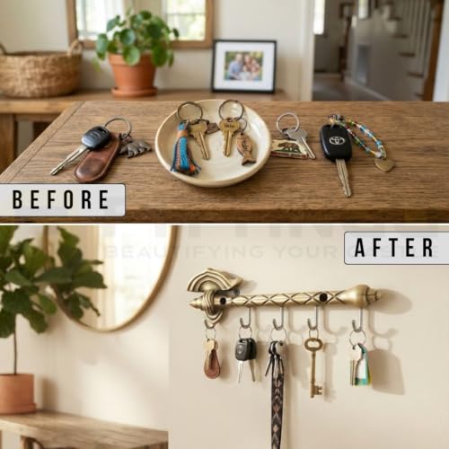Image of Ace Zinc Metal Wall Mounted Key Holder with Hooks for Home, Kitchen & Entryway,Durable Heavy Duty Decorative Key Rack Organizer for Keys, Vintage Style - Antique Finish-| 3 Years Warranty |