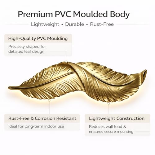 Image of UJALAVISTA Feather Shape Wall Lamp | 65cm Acrylic Fancy Wall Light | 3-Color LED (Warm /Natural /Cool) | Modern Decorative Wall Sconce for Living Room & Bedroom (White Feather) (2, Gold)