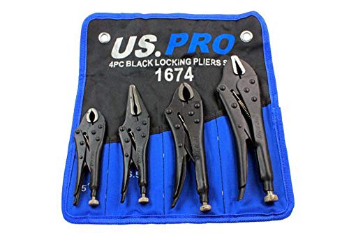 US PRO 4pc Black Locking Pliers Set 5 6.5 7 & 10 - Mole Vice Clamp Grips 1674