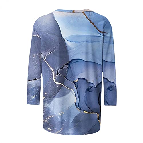 Summer Casual 3/4 Sleeve Shirt For Women Landscape Painting Pattern Top Three Quarter Sleeve Pullover Round Neck Tee #TOP3