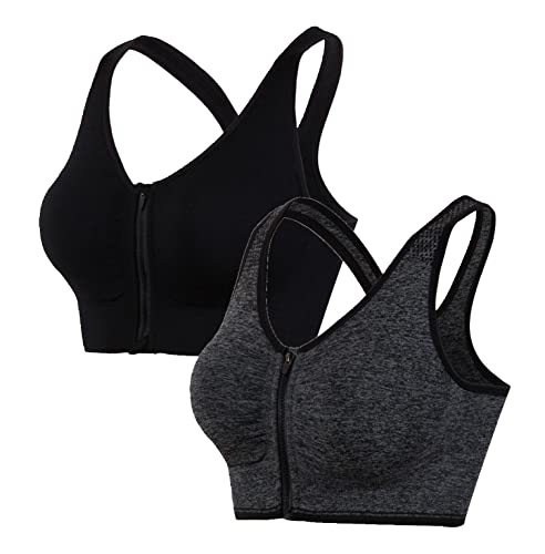 Image of Hiking Gril Women's Zip Front Sports Bra Wireless Post-Surgery Yoga Bras