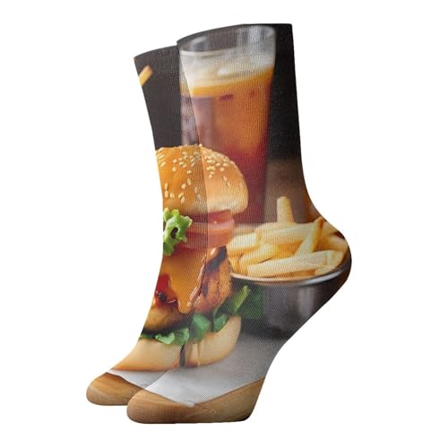DUWAA Calcetines sin costuras con estampado de hamburguesa y pierna de pollo, a media pantorrilla, calcetines que absorben la humedad para mujeres y hombres, gimnasio, casual, atletismo diario